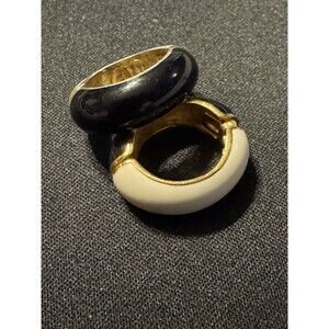 Kenneth Jay Lane Signed 2 Tone Huggie Clip On Vintage Earrings